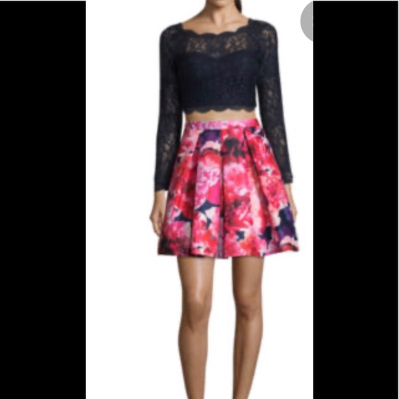 2 piece prom dress with floral skirt